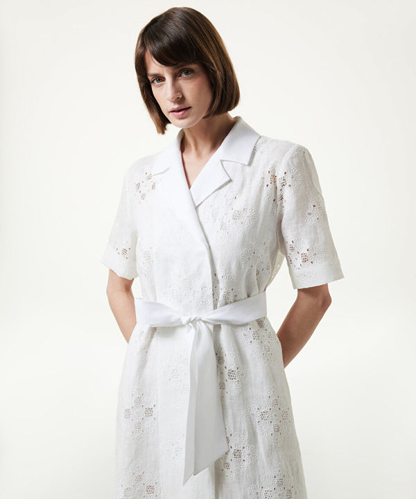Machka Embroidered Midi Shirt Dress White