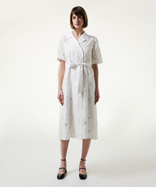 Machka Embroidered Midi Shirt Dress White