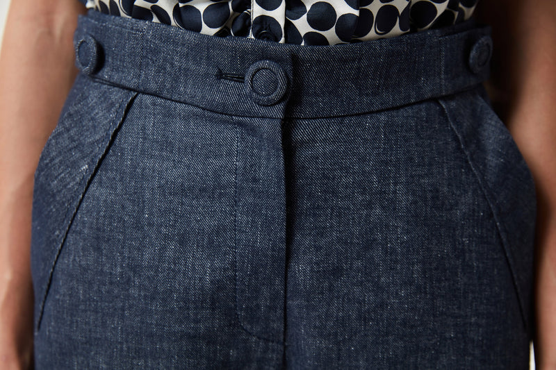 Machka Linen-Blend Button-Up Trousers Navy Blue