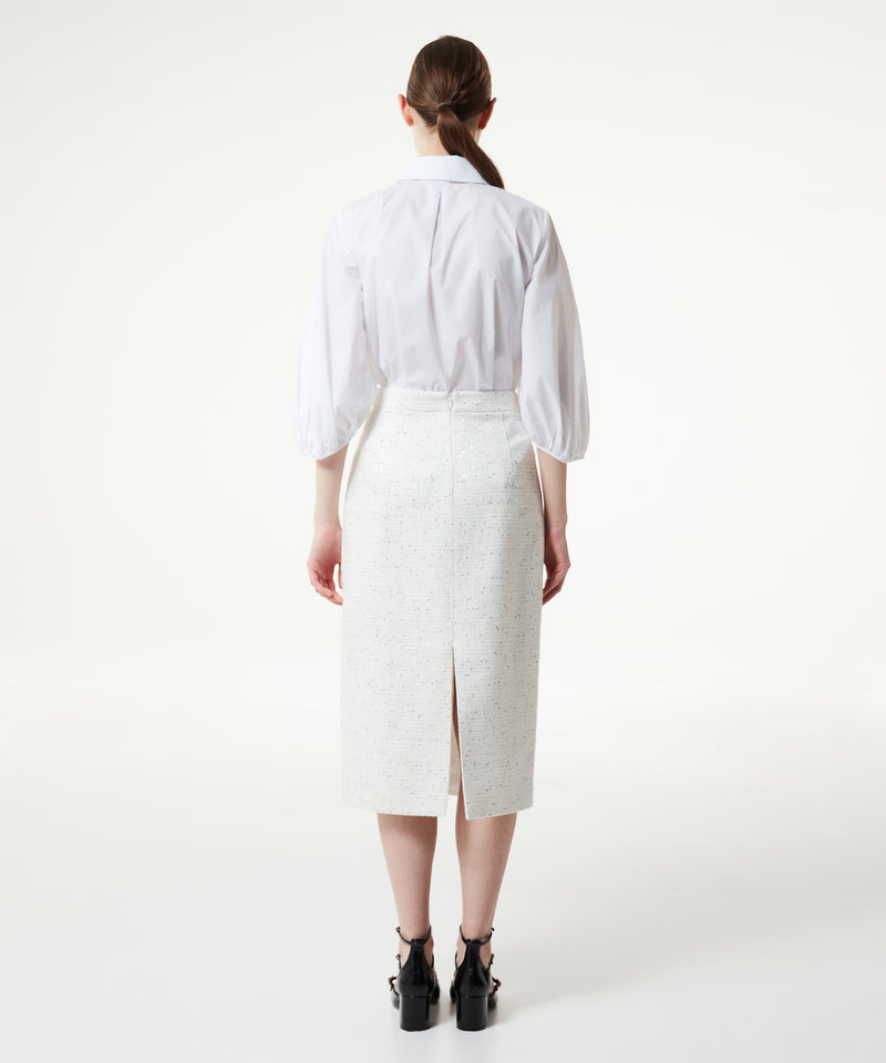 Machka Sequined Tweed Skirt Off White