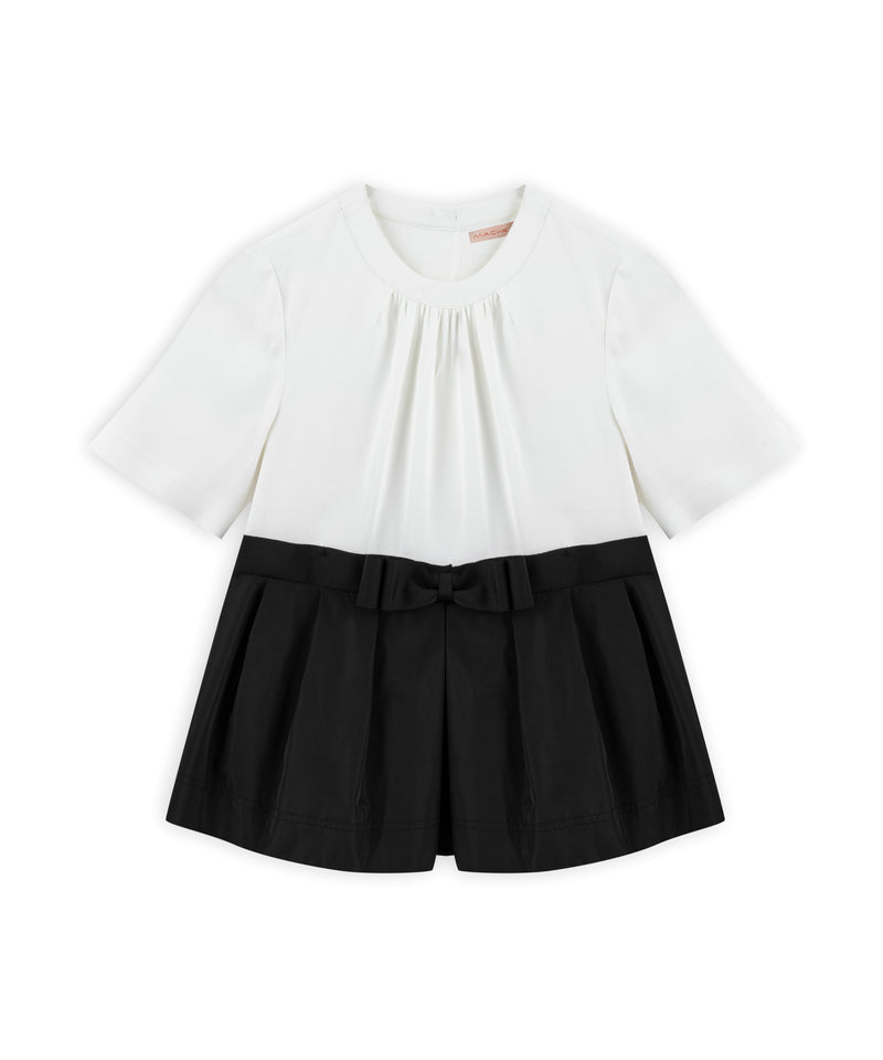 Machka Color Block Blouse With Ribbon Off White