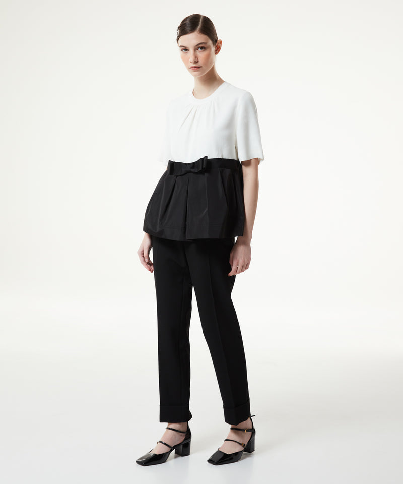 Machka Color Block Blouse With Ribbon Off White