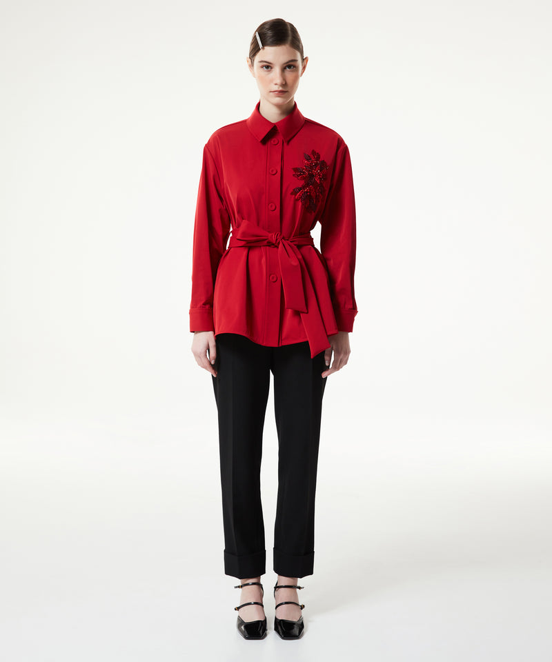 Machka Embroidered Shirt Collar Blouse Red