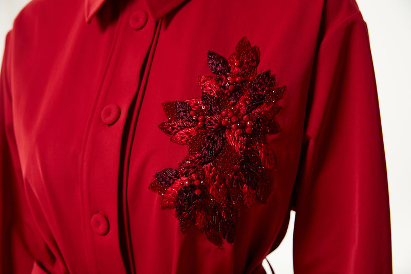 Machka Embroidered Shirt Collar Blouse Red