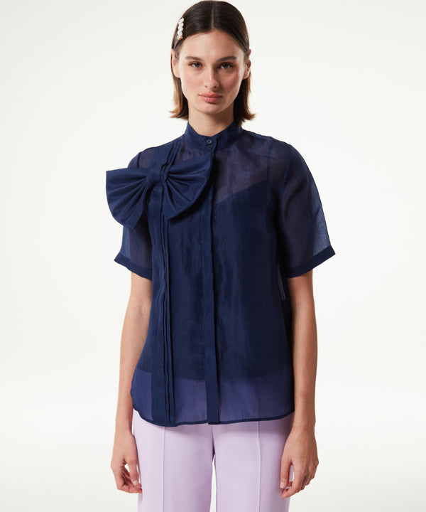Machka Silk Shirt With Ribbon Navy Blue