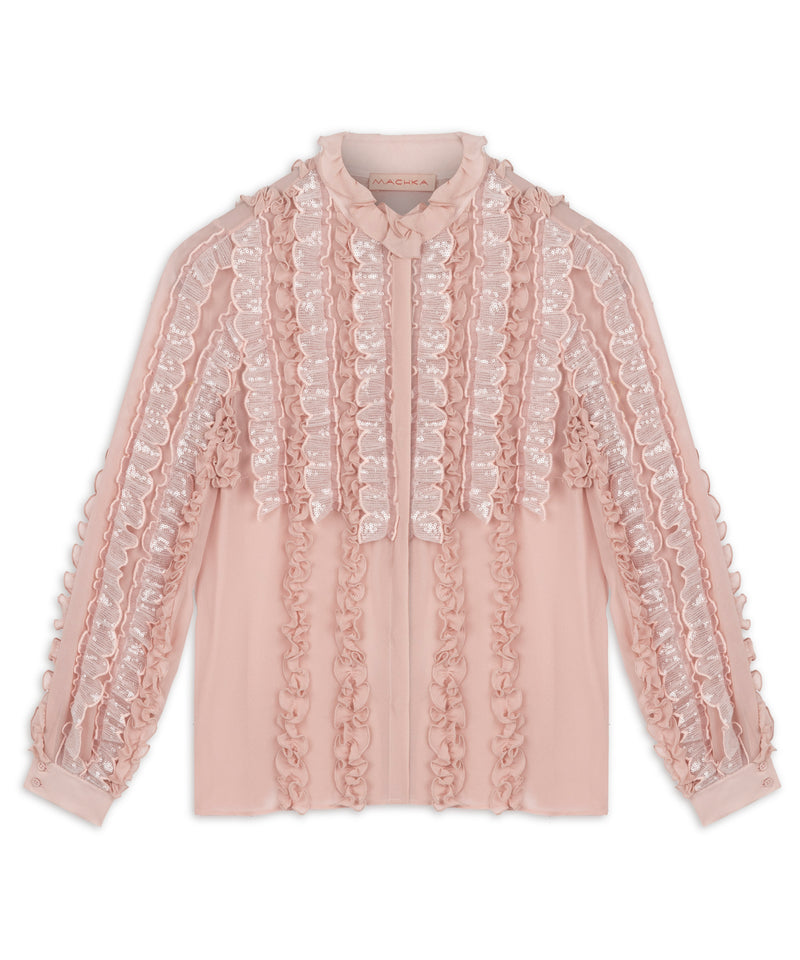 Machka Ruffle Silk Blouse Powder