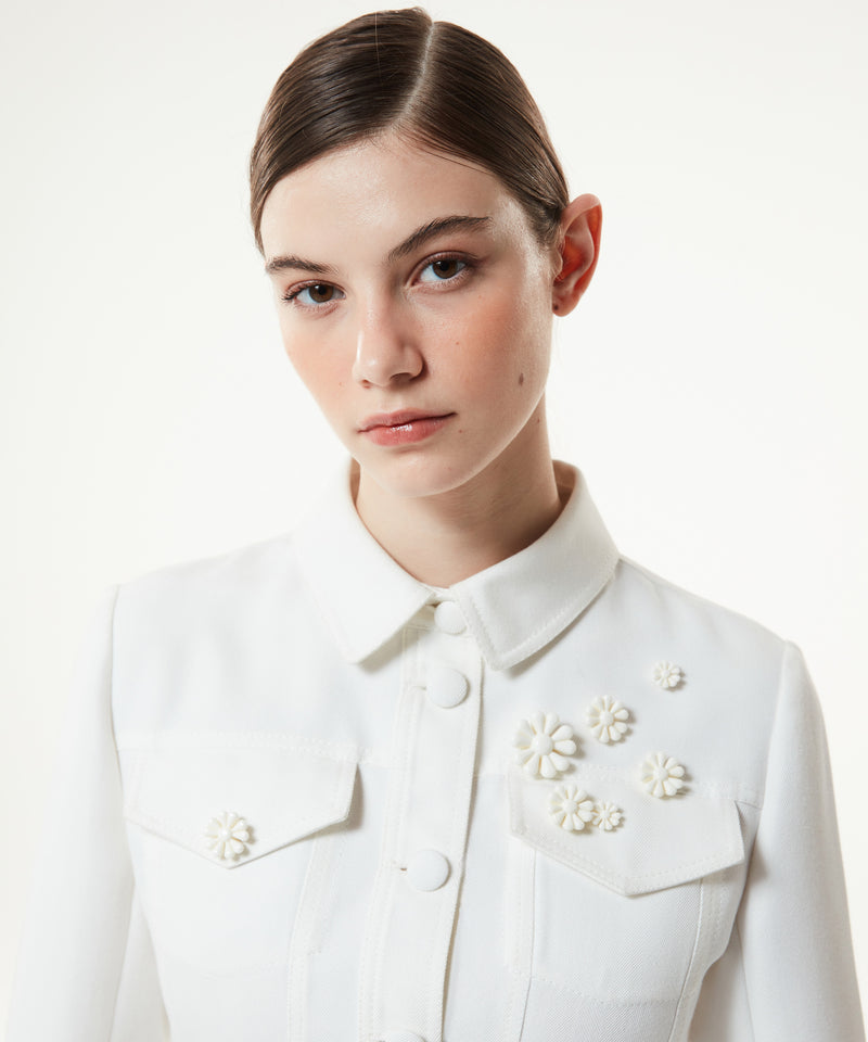 Machka Belted Coat With Floral Embroidery White