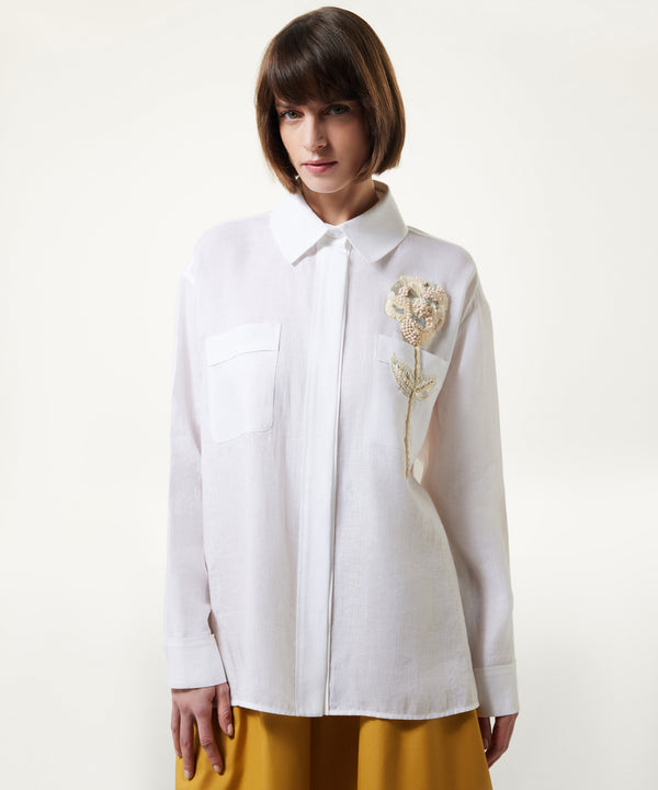Machka Embroidered Linen Tunic White