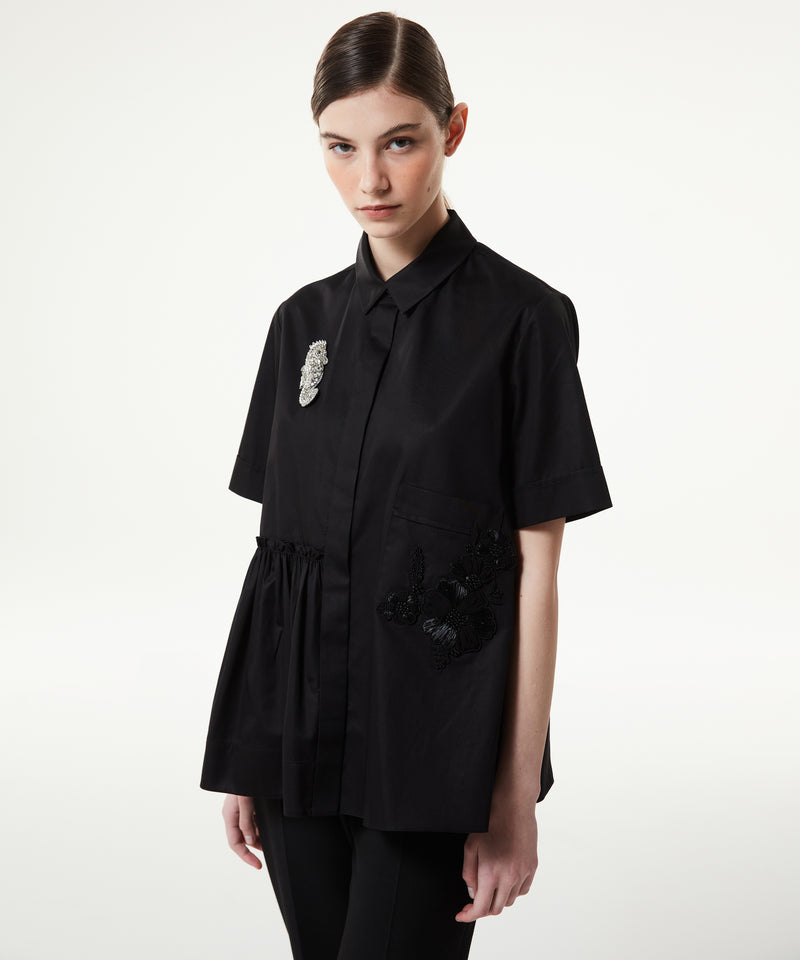 Machka Asymmetric Flounce Embroidered Shirt Black