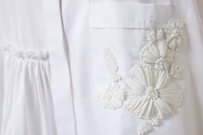 Machka Asymmetric Flounce Embroidered Shirt White