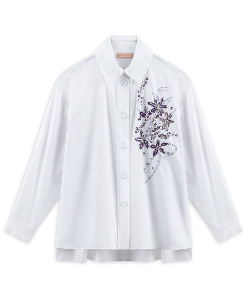 Machka Floral Embroidered Poplin Shirt White