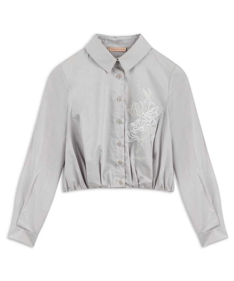 Machka Poplin Shirt With Floral Embroidery Grey