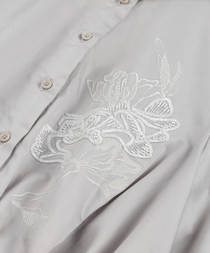 Machka Poplin Shirt With Floral Embroidery Grey