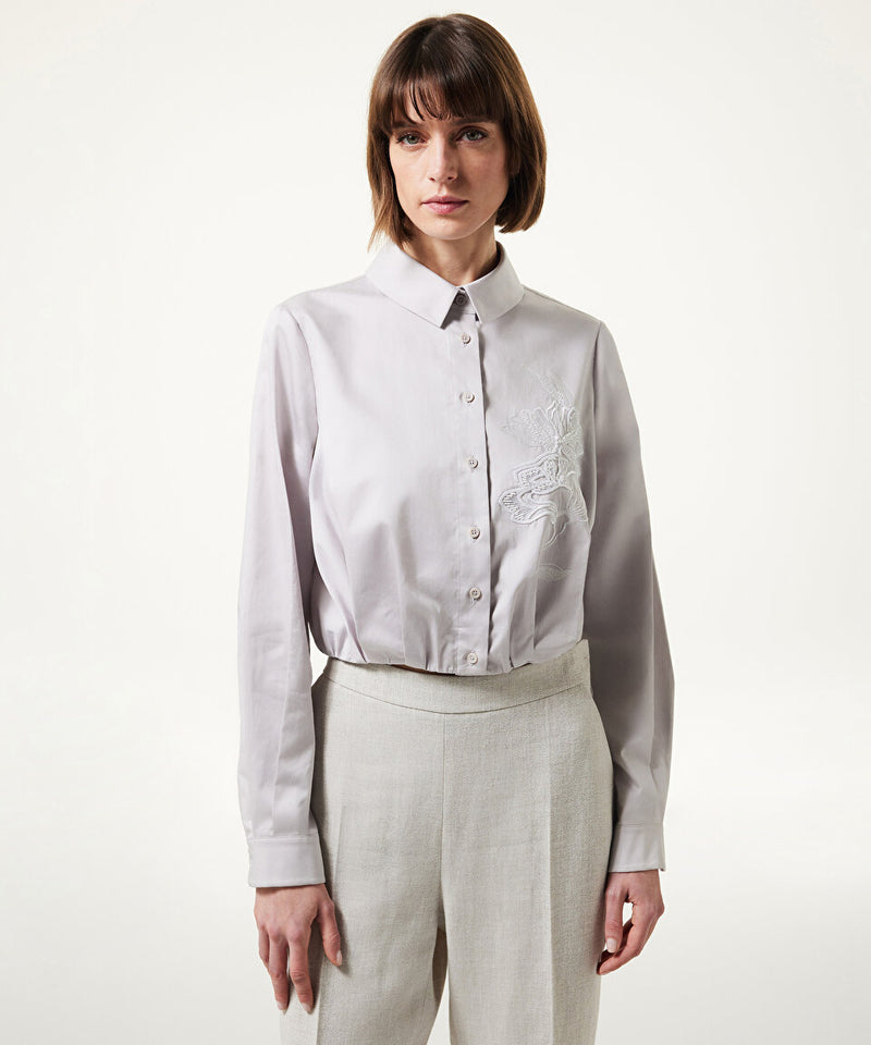 Machka Poplin Shirt With Floral Embroidery Grey