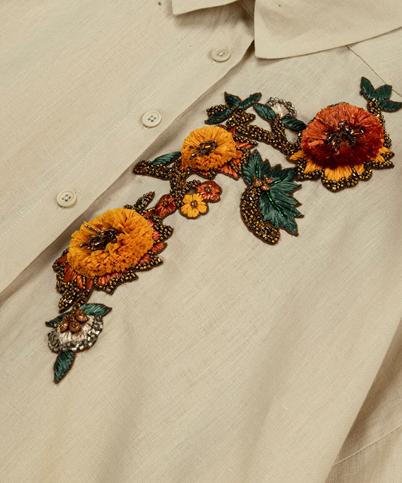 Machka Embroidered Linen Shirt Beige