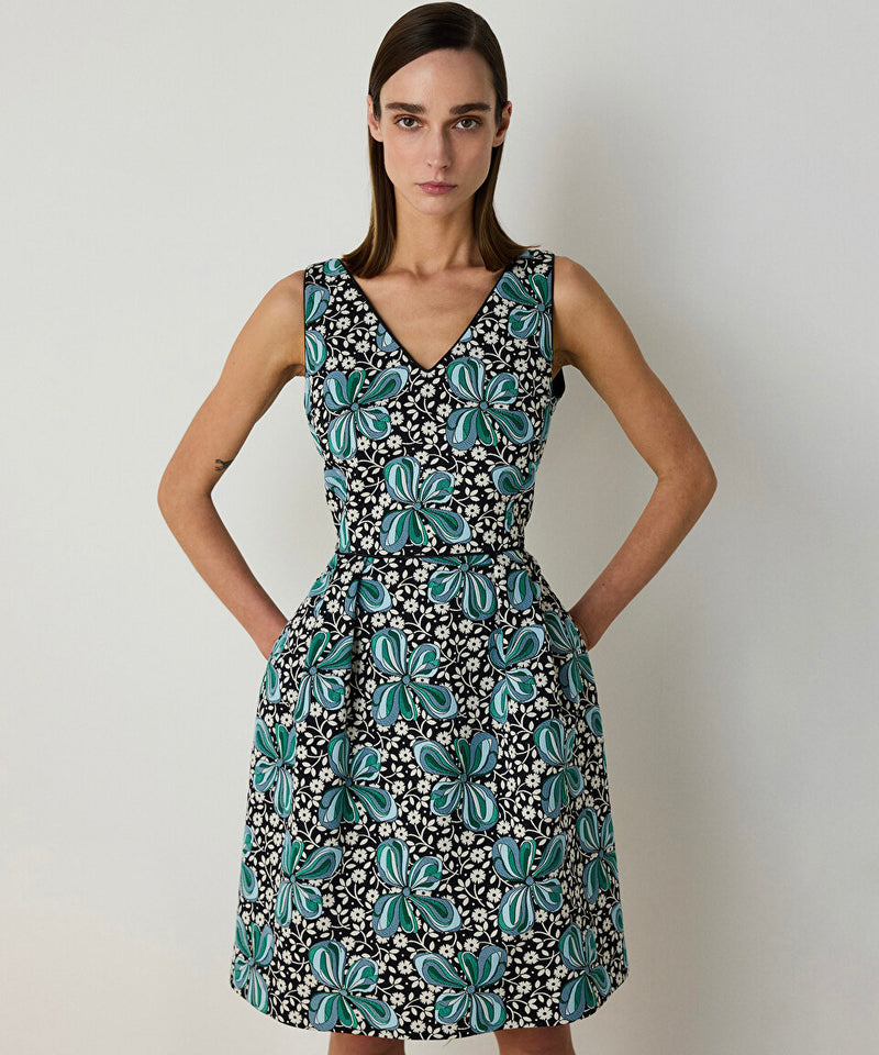 Machka Jacquard V-Neck Dress Green