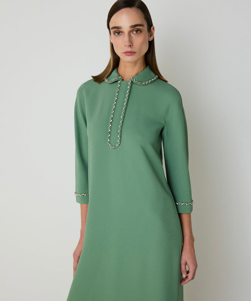 Machka Crystal Stone Embroidered Dress Green