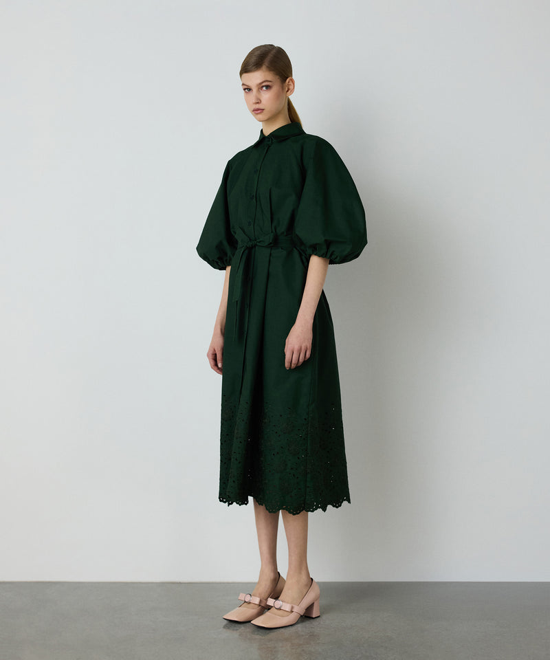 Machka Embroidered Poplin Dress Green