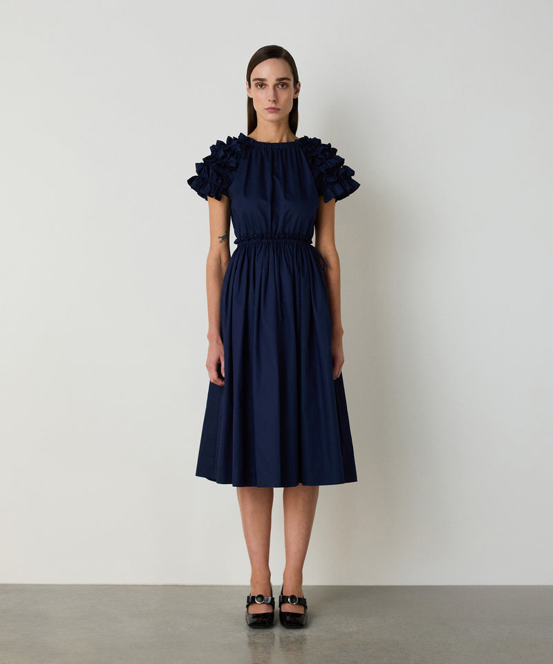 Machka Poplin Dress With Frills Indigo