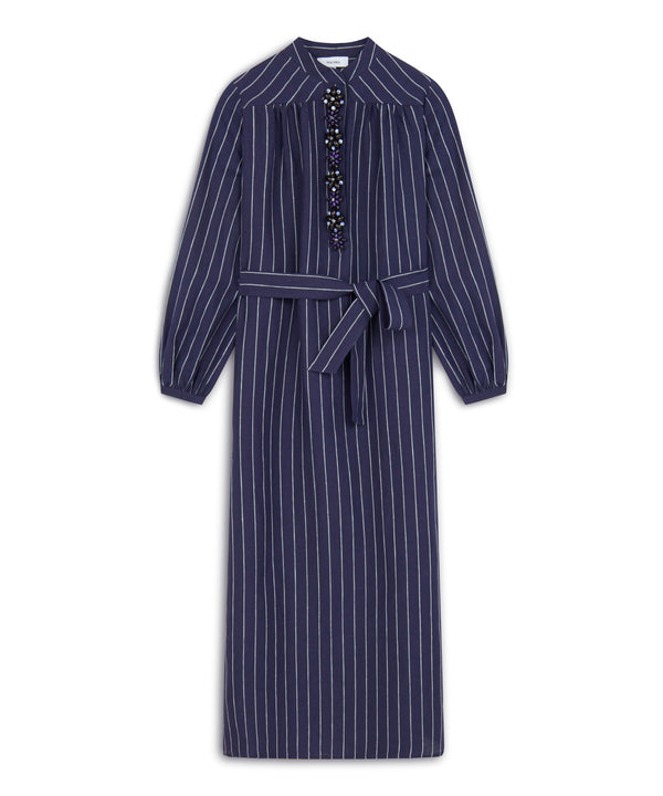 Machka Striped Dress With Embroidered Detail Indigo