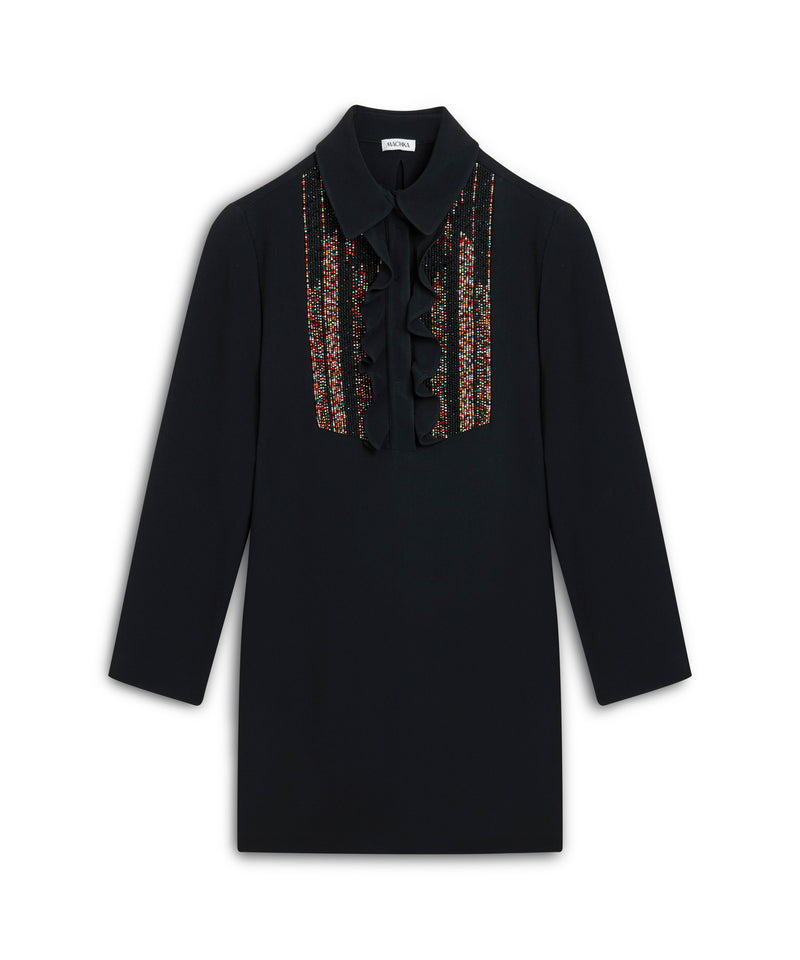 Machka Embroidered And Ruffled Dress Black