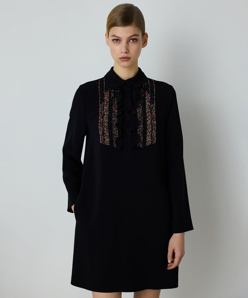 Machka Embroidered And Ruffled Dress Black