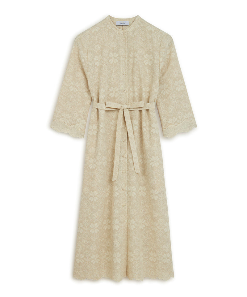 Machka Embroidered Dress With A Grandad Collar Beige