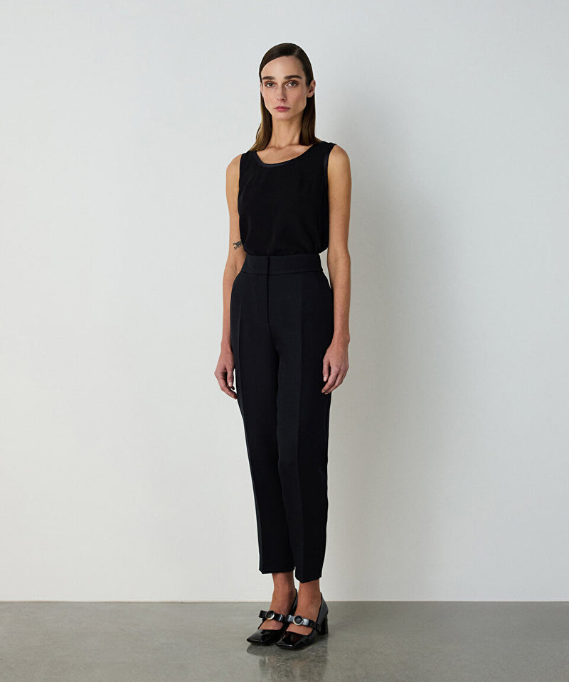 Machka Cigarette Fit Crepe Trousers Black