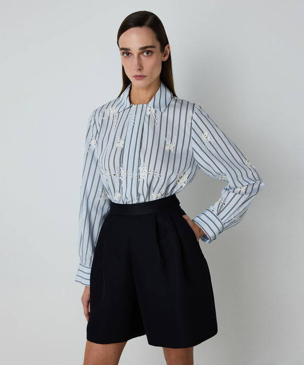 Machka Embroidered Stripe Pattern Blouse Blue