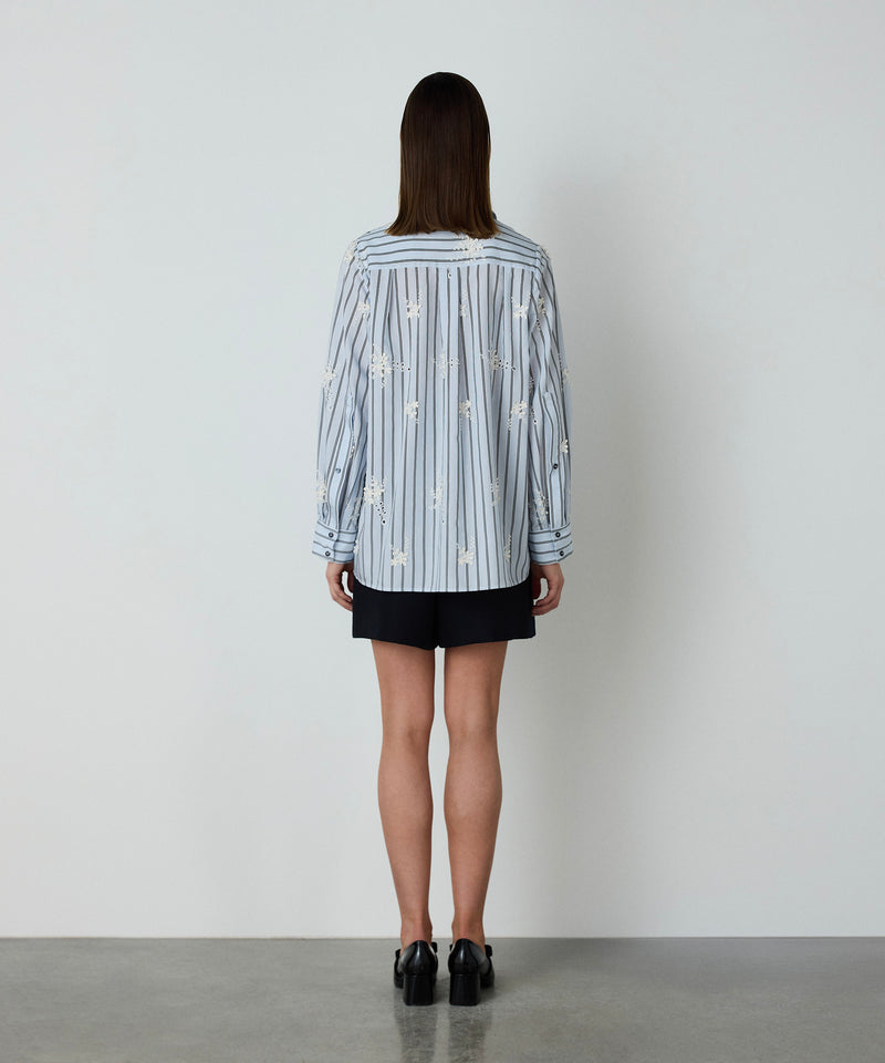 Machka Embroidered Stripe Pattern Blouse Blue