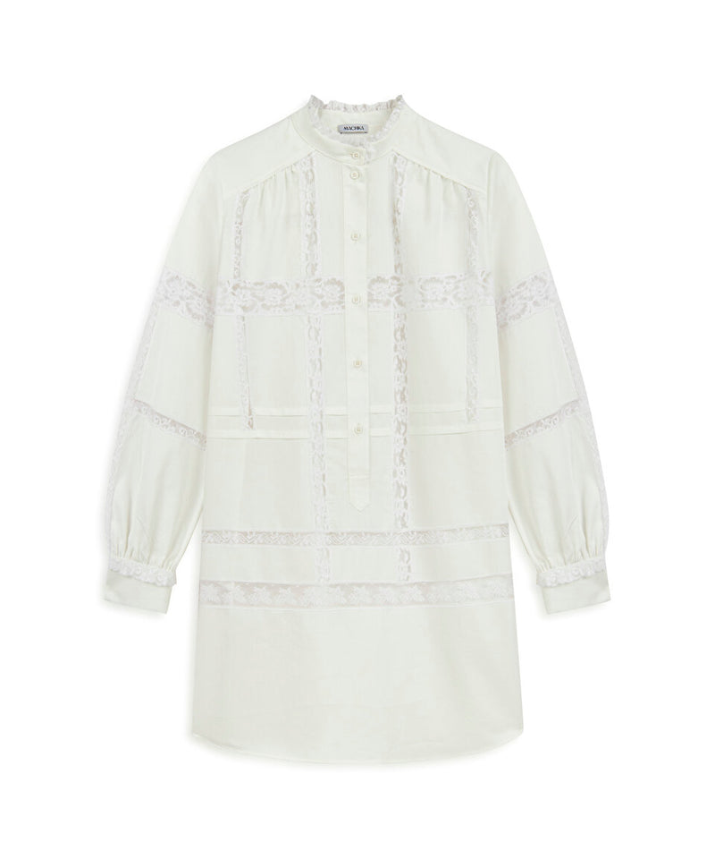 Machka Poplin Blouse With Lace Trim White