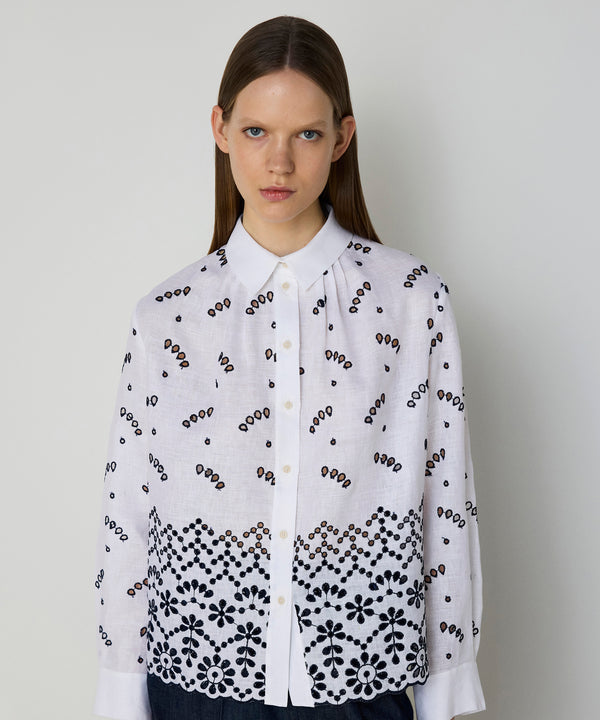 Machka Feather Linen Shirt White
