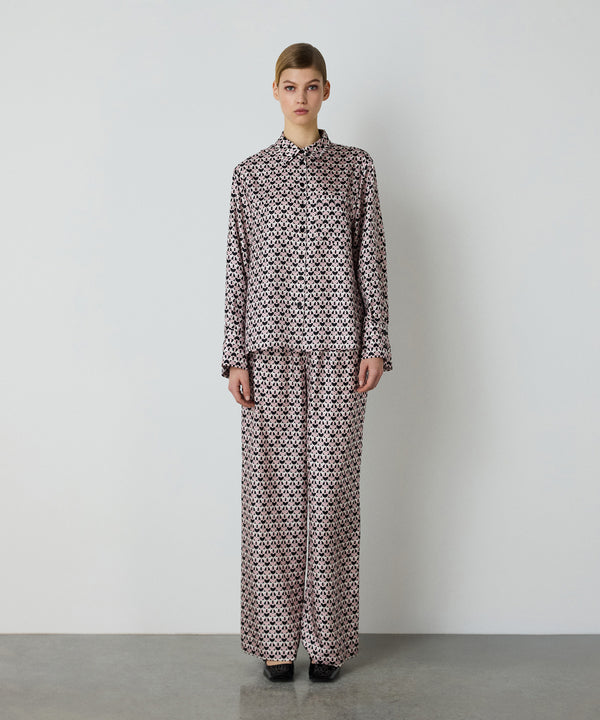 Machka Geometric Pattern Silk Shirt Powder