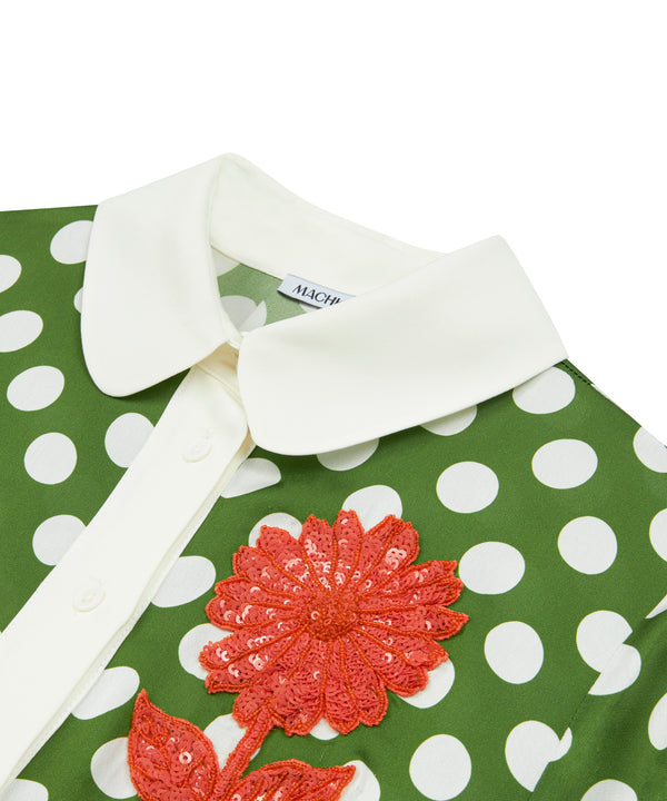 Machka Polka Dot Pattern Blouse With Flower Details Khaki