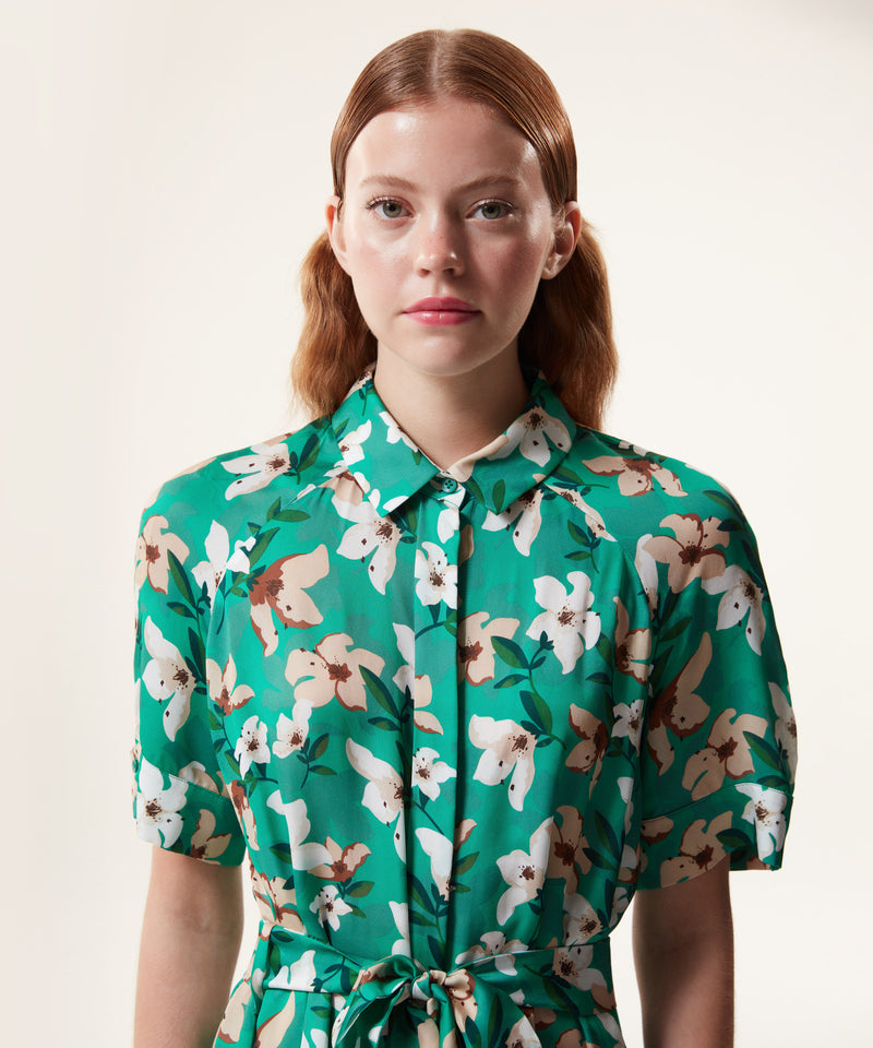 Machka Flower Pattern Shirt Dress Green