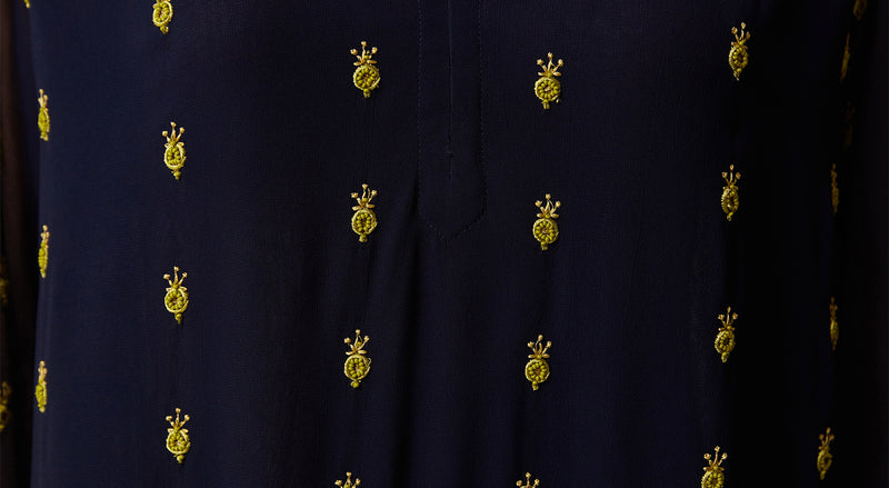 Machka Emboidered Detail Short Dress Navy Blue