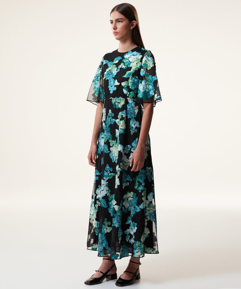 Machka Floral Embroidery Ruffle Dress Turquse