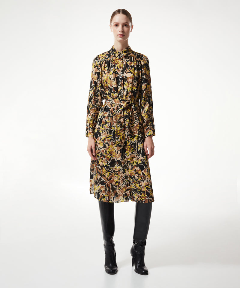 Machka Flower Pattern Shirt Dress Olive Green