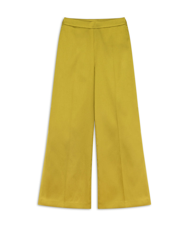 Machka Shiny Textured Solid Trousers Yellow