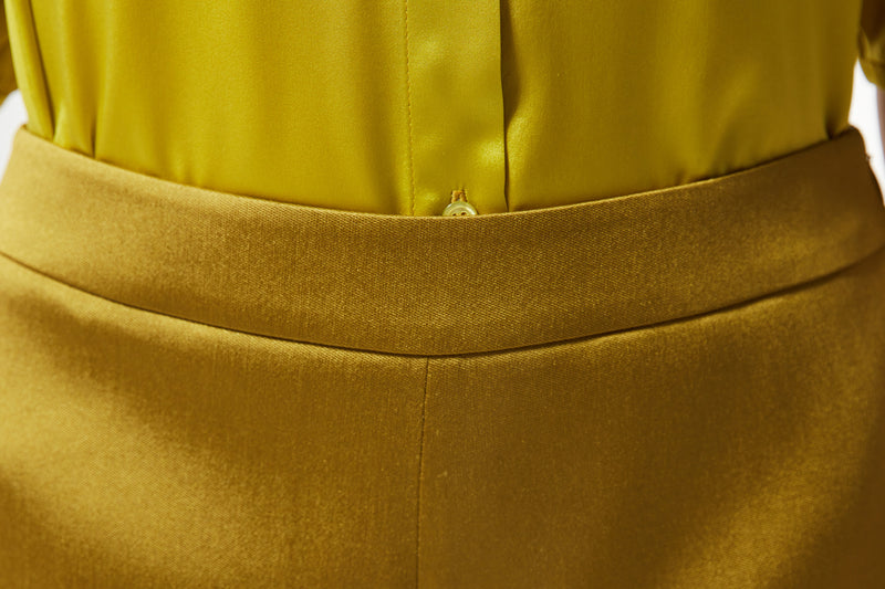 Machka Shiny Textured Solid Trousers Yellow