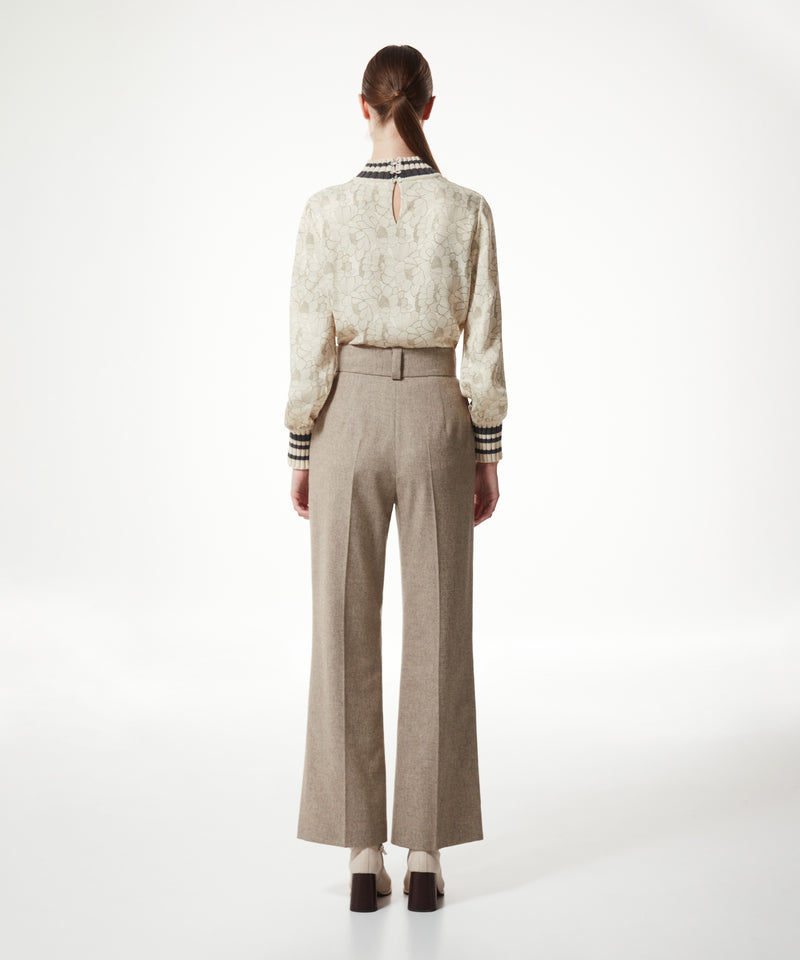 Machka Wool Blend Straight Fit Trousers Beige