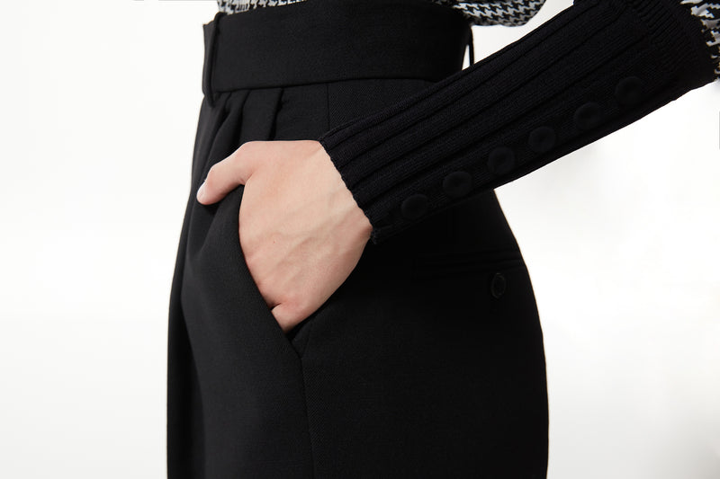 Machka Wool-Blend Wide-Cut Trousers Black
