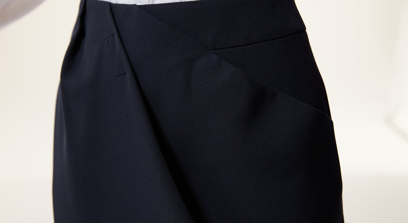 Machka Asymmetrical Draped Wool Blend Skirt Navy Blue
