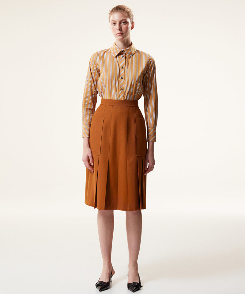 Machka Wool Blend Pleated Skirt Cinnamon