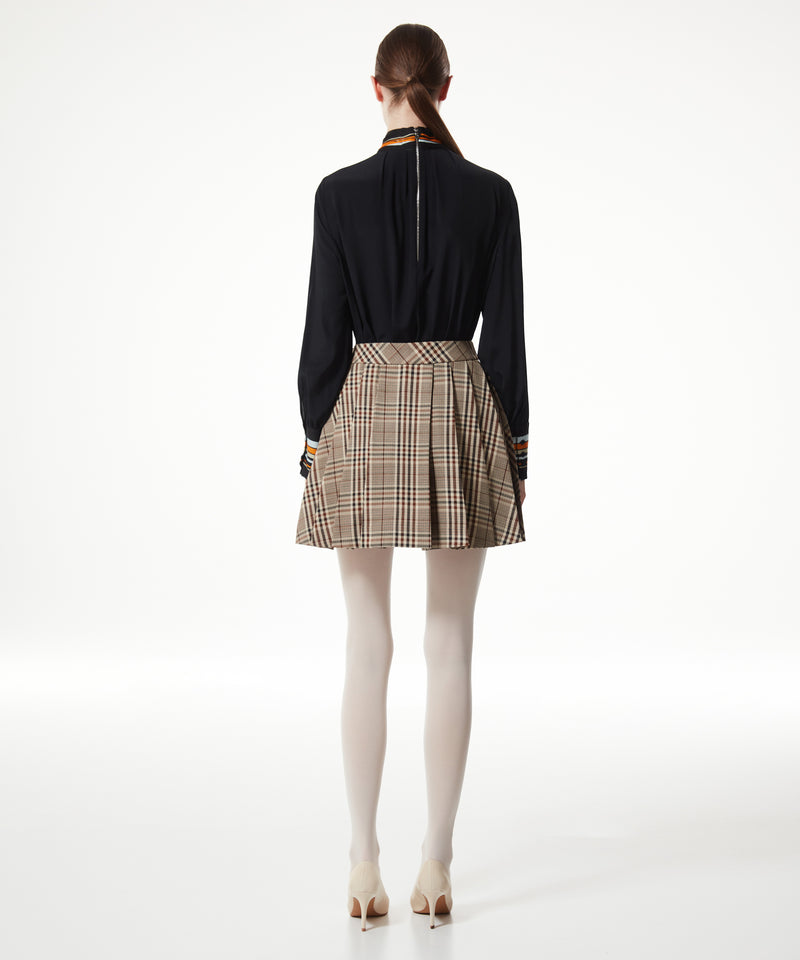 Machka Plaid Pattern Wool Blend Skirt Brown