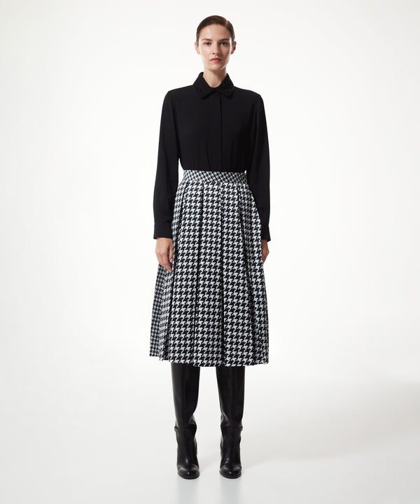 Machka Houndstooth Pattern Mix Skirt Black