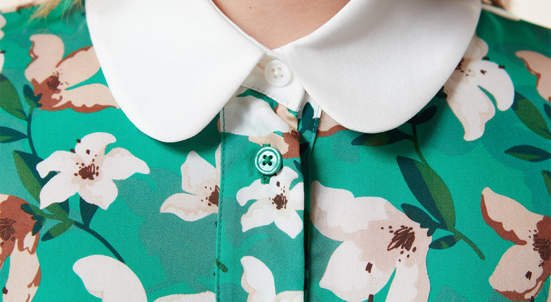 Machka Floral Pattern Blouse With Contrast Collar Green