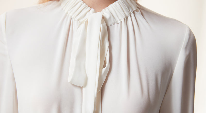 Machka Bow Tie Collar Silk Blouse Off White