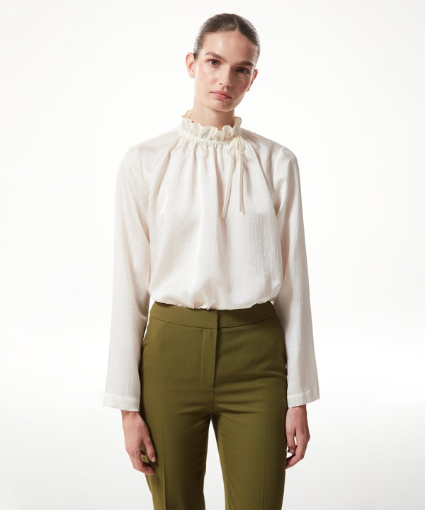 Machka Gathered Neck Solid Blouse Off White