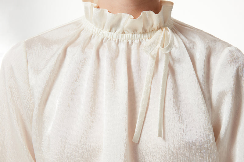 Machka Gathered Neck Solid Blouse Off White